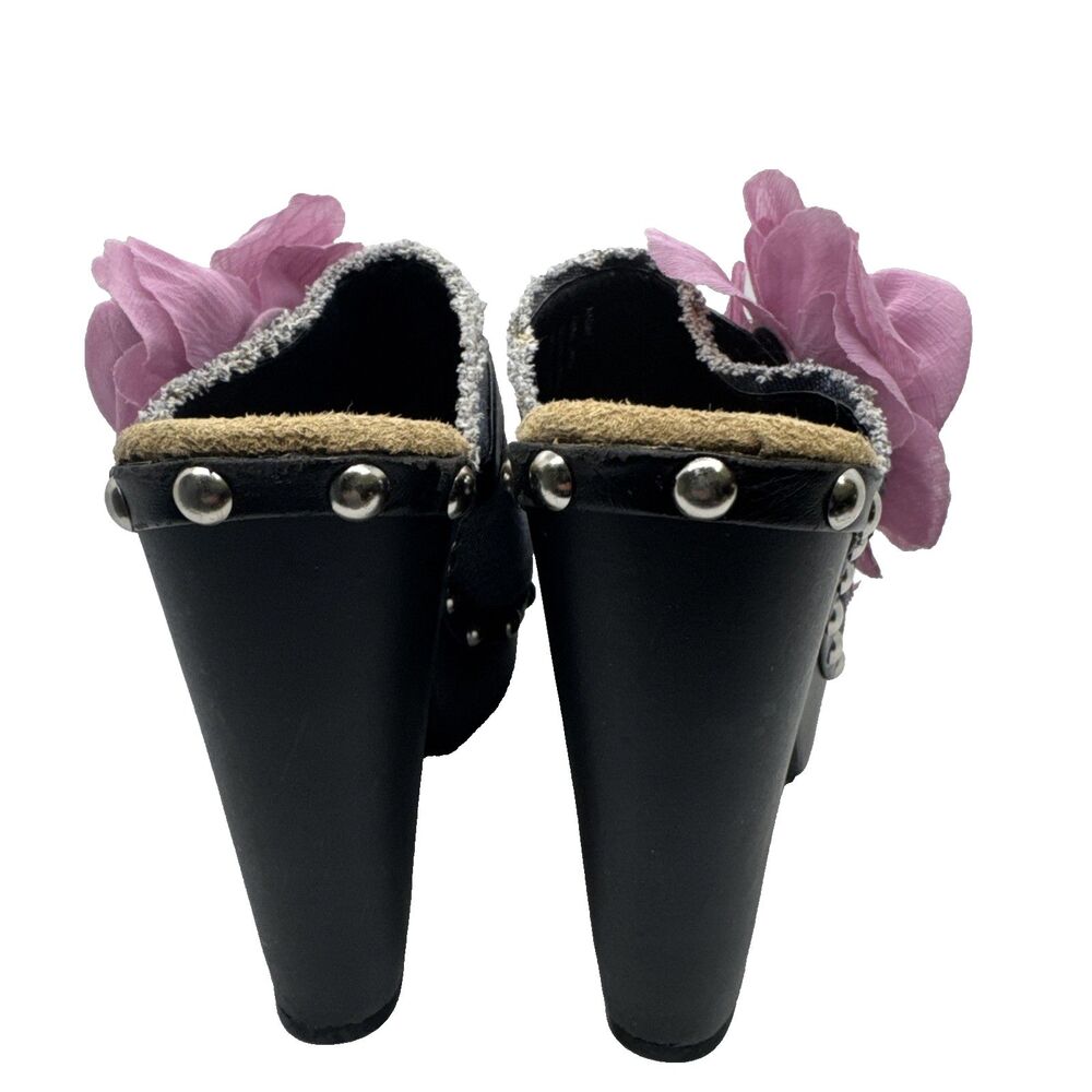 ShoeDazzle Women’s Denim Floral Platform Heels Open Toe Studded Mules Sz 7 - Picture 10 of 12